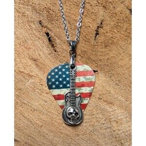 Guitar Pick Necklace with Skull Guitar Charm, Music Lover Gift